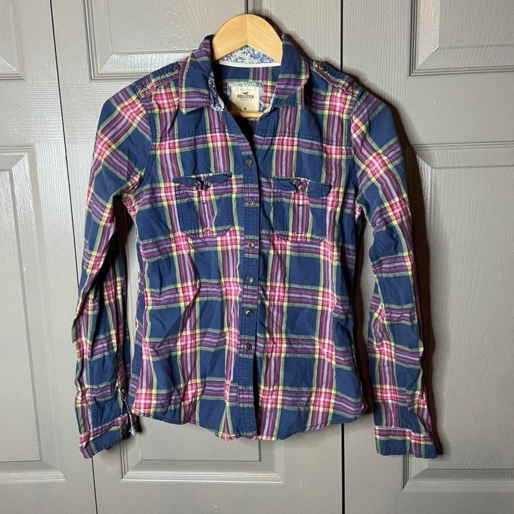 Hollister shirt plaid button up preppy pink Hollister size medium